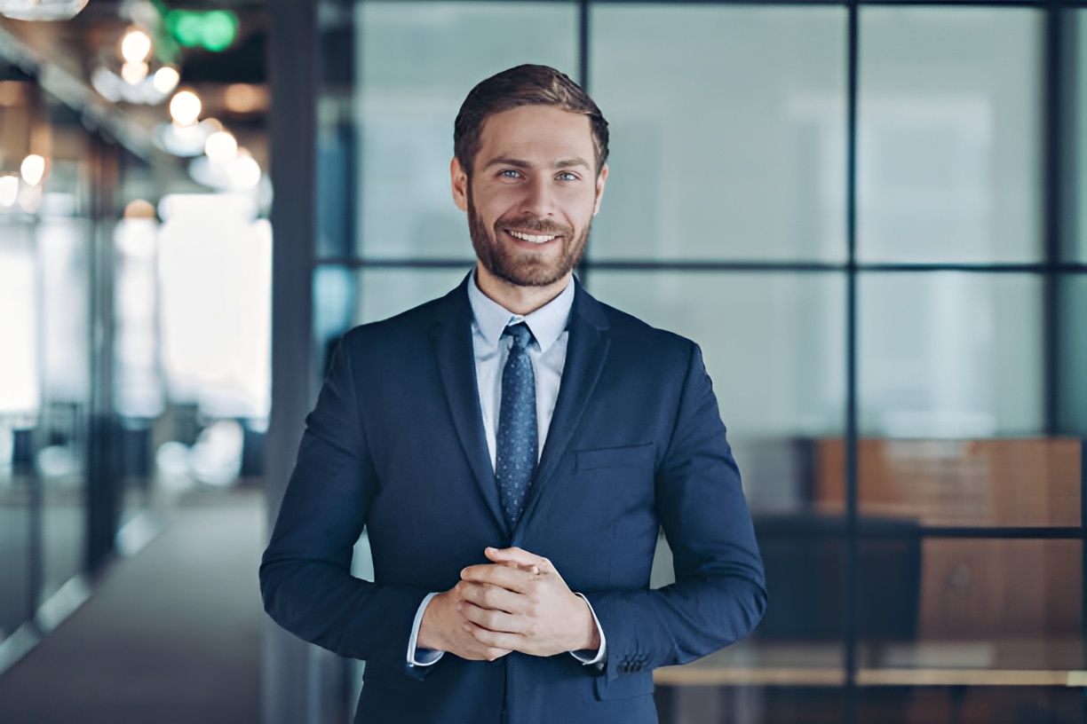 smiling lawyer in a suit